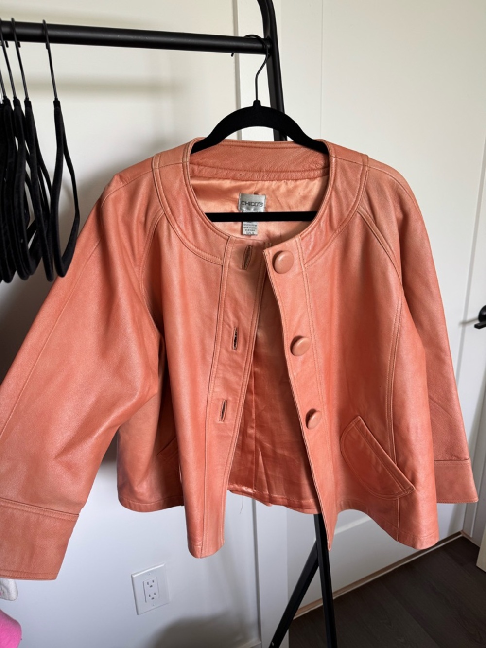 Chico's Real Leather Peach Jacket Size 3 Statement Unique